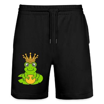 Le roi grenouille enchanté est assis nénuphar - Short de jogging bio TRAINER Stanley/Stella unisexe - noir - Devant - Nik (191cm) & Marisol (170cm)