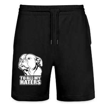 To all my haters Spruch Hund Hunde Wilsigns - Stanley/Stella Unisex Bio Joggingshorts Trainer  - Schwarz - Vorne - Nik (191cm) & Marisol (170cm)