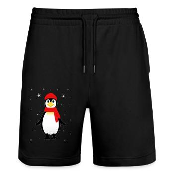 Penguin Christmas Snow Penguins - Stanley/Stella Trainer Unisex Organic Jogging Shorts - black - Front - Nik (191cm) & Marisol (170cm)