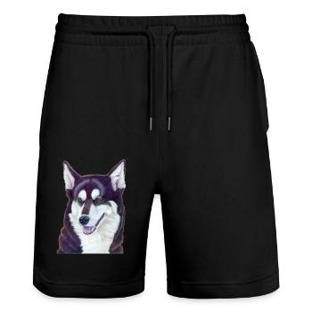 Siberian husky 2 - Stanley/Stella Trainer Unisex Organic Jogging Shorts - black - Front - Nik (191cm) & Marisol (170cm)