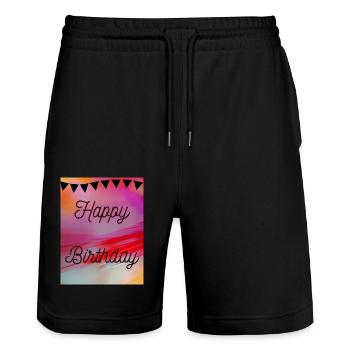 HAPPY BIRTHDAY,HAPPY BIRTHDAY,BIRTHDAY,BIRTHDAY - Stanley/Stella Trainer Unisex Organic Jogging Shorts - black - Front - Nik (191cm) & Marisol (170cm)