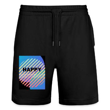 HAPPY BIRTHDAY,HAPPY BIRTHDAY,BIRTHDAY,BIRTHDAY - Stanley/Stella Trainer Unisex Organic Jogging Shorts - black - Front - Nik (191cm) & Marisol (170cm)