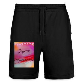 HAPPY BIRTHDAY,HAPPY BIRTHDAY,BIRTHDAY,BIRTHDAY - Stanley/Stella Trainer Unisex Organic Jogging Shorts - black - Front - Nik (191cm) & Marisol (170cm)
