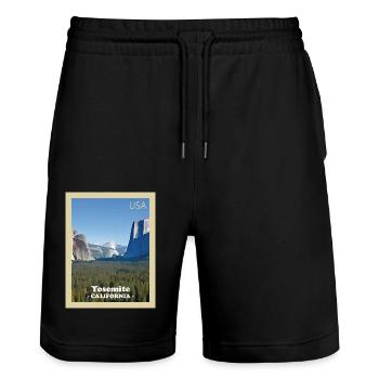 Yosemite National Park - Stanley/Stella Trainer Unisex Organic Jogging Shorts - black - Front - Nik (191cm) & Marisol (170cm)