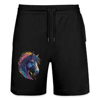 Pop Art Horse - Stanley/Stella Unisex Bio Joggingshorts Trainer  - Schwarz - Vorne - Nik (191cm) & Marisol (170cm)