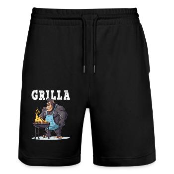 Grilling Grilla Griller Gorilla BBQ Saying Funny - Stanley/Stella Trainer Unisex Organic Jogging Shorts - black - Front - Nik (191cm) & Marisol (170cm)