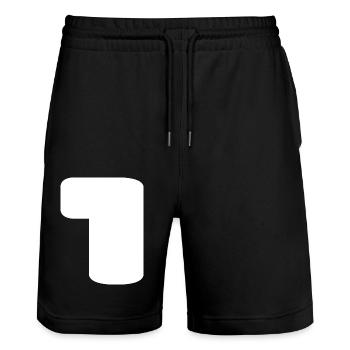 1. 1 JAHR. 1-JÄHRIGES JUBILÄUM. GEBURTSTAG 1 JAHR - Stanley/Stella Unisex Bio Joggingshorts Trainer  - Schwarz - Vorne - Nik (191cm) & Marisol (170cm)