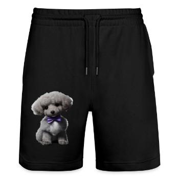 Pudelwelpe Hundehalter Pudel mit Fliege Hundewelpe - Stanley/Stella Unisex Bio Joggingshorts Trainer  - Schwarz - Vorne - Nik (191cm) & Marisol (170cm)