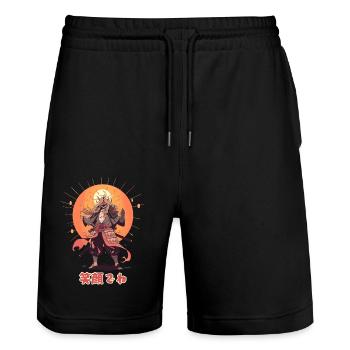 Happy Samurai 1 - Short de jogging bio TRAINER Stanley/Stella unisexe - noir - Devant - Nik (191cm) & Marisol (170cm)