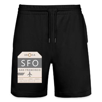 Flughafen San Francisco 1950 - Stanley/Stella Unisex Bio Joggingshorts Trainer  - Schwarz - Vorne - Nik (191cm) & Marisol (170cm)