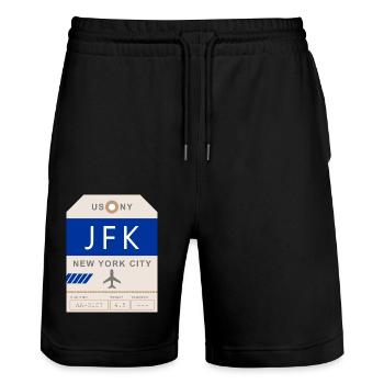 New York Airport 1950 - Stanley/Stella Trainer Unisex Organic Jogging Shorts - black - Front - Nik (191cm) & Marisol (170cm)