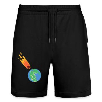 hugadino meteorite hits pangea, dino, dinosaur - Stanley/Stella Trainer Unisex Organic Jogging Shorts - black - Front - Nik (191cm) & Marisol (170cm)