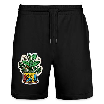 I Love Plants - Plant Lover - Haring Art - Stanley/Stella Trainer Unisex Organic Jogging Shorts - black - Front - Nik (191cm) & Marisol (170cm)