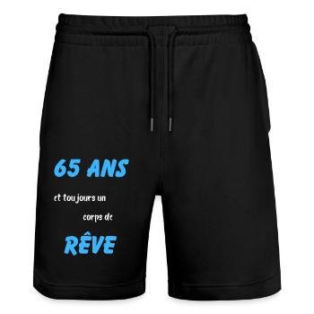 65 ans et toujours un corps de rêve - Short de jogging bio TRAINER Stanley/Stella unisexe - noir - Devant - Nik (191cm) & Marisol (170cm)