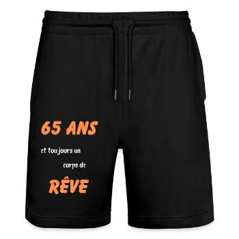 65 ans et toujours un corps de rêve - Short de jogging bio TRAINER Stanley/Stella unisexe - noir - Devant - Nik (191cm) & Marisol (170cm)