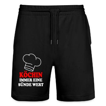 Köchin - Stanley/Stella Unisex Bio Joggingshorts Trainer  - Schwarz - Vorne - Nik (191cm) & Marisol (170cm)