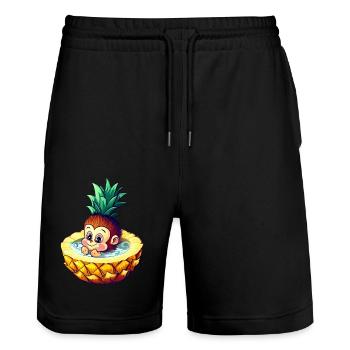 Monkey and pineapple: summer bathing fun design - Stanley/Stella Trainer Unisex Organic Jogging Shorts - black - Front - Nik (191cm) & Marisol (170cm)
