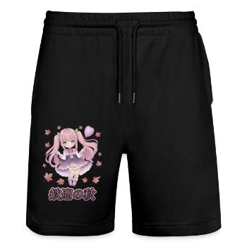 Fille manga - bienvenue l'automne - Short de jogging bio TRAINER Stanley/Stella unisexe - noir - Devant - Nik (191cm) & Marisol (170cm)