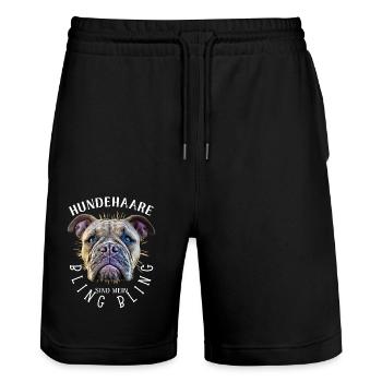 HUNDEHAARE sind mein BLING BLING - Hund Hunde - Stanley/Stella Unisex Bio Joggingshorts Trainer  - Schwarz - Vorne - Nik (191cm) & Marisol (170cm)