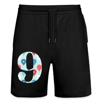 9th anniversary balloon - Stanley/Stella Trainer Unisex Organic Jogging Shorts - black - Front - Nik (191cm) & Marisol (170cm)