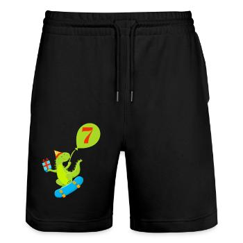 7e anniversaire dinosaure mignon - Short de jogging bio TRAINER Stanley/Stella unisexe - noir - Devant - Nik (191cm) & Marisol (170cm)