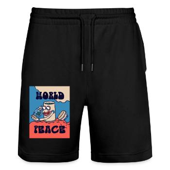 420 World Peace Morning Tea - Stanley/Stella Trainer Unisex Organic Jogging Shorts - black - Front - Nik (191cm) & Marisol (170cm)