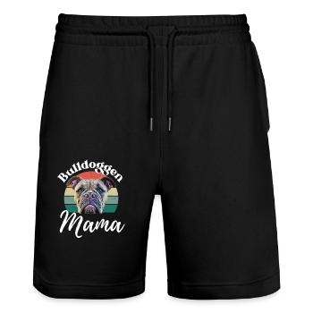 BULLDOGGEN MAMA ... Hund Hunde Bulldogge - Stanley/Stella Unisex Bio Joggingshorts Trainer  - Schwarz - Vorne - Nik (191cm) & Marisol (170cm)