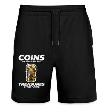 Numismatique de collection de pièces de monnaie - Short de jogging bio TRAINER Stanley/Stella unisexe - noir - Devant - Nik (191cm) & Marisol (170cm)