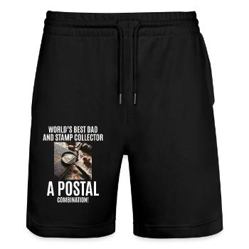 Vintage Briefmarkensammler Papa Philatelist - Stanley/Stella Unisex Bio Joggingshorts Trainer  - Schwarz - Vorne - Nik (191cm) & Marisol (170cm)