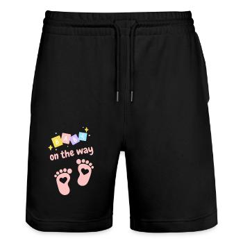 Bébé en route - rose - Short de jogging bio TRAINER Stanley/Stella unisexe - noir - Devant - Nik (191cm) & Marisol (170cm)