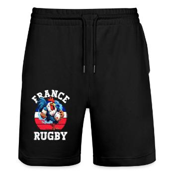 Rooster Rugby Ball Player Fan - Stanley/Stella Trainer Unisex Organic Jogging Shorts - black - Front - Nik (191cm) & Marisol (170cm)