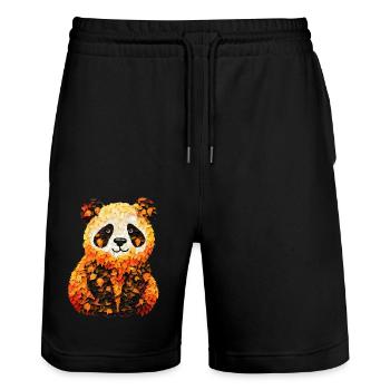 Cute panda in autumn leaves - Stanley/Stella Trainer Unisex Organic Jogging Shorts - black - Front - Nik (191cm) & Marisol (170cm)