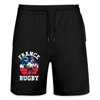 Rooster Rugby Ball Player Fan - Stanley/Stella Trainer Unisex Organic Jogging Shorts - black - Front - Nik (191cm) & Marisol (170cm)