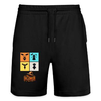Quartett der Schrecken: Eine Halloween-Collage - Stanley/Stella Unisex Bio Joggingshorts Trainer  - Schwarz - Vorne - Nik (191cm) & Marisol (170cm)