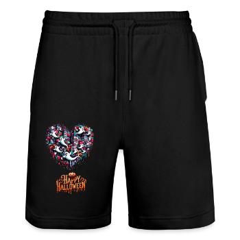 Pop Art Chibi Ghost Heart Halloween Tee - Stanley/Stella Trainer Unisex Organic Jogging Shorts - black - Front - Nik (191cm) & Marisol (170cm)