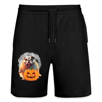 Bulldogge Halloween Hund englische Bulldogge - Stanley/Stella Unisex Bio Joggingshorts Trainer  - Schwarz - Vorne - Nik (191cm) & Marisol (170cm)