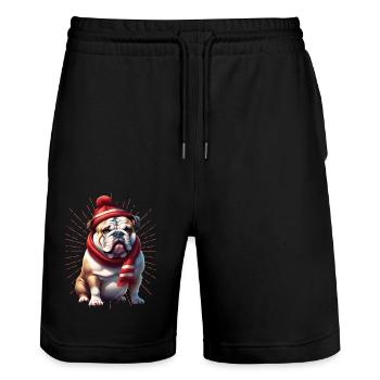 Bulldog Merry Christmas Dog Dogs - Stanley/Stella Trainer Unisex Organic Jogging Shorts - black - Front - Nik (191cm) & Marisol (170cm)