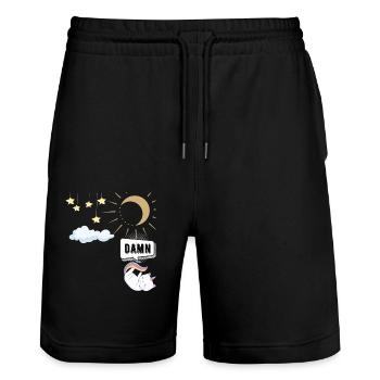 damn katze - Stanley/Stella Unisex Bio Joggingshorts Trainer  - Schwarz - Vorne - Nik (191cm) & Marisol (170cm)