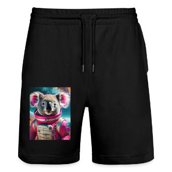 koala with astronaut dress - Stanley/Stella Trainer Unisex Organic Jogging Shorts - black - Front - Nik (191cm) & Marisol (170cm)