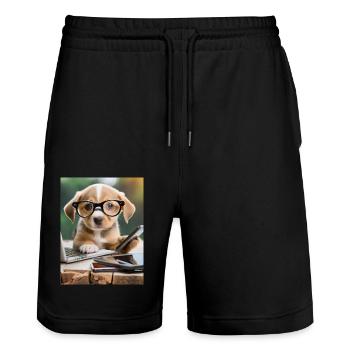 chien à lunettes - Short de jogging bio TRAINER Stanley/Stella unisexe - noir - Devant - Nik (191cm) & Marisol (170cm)