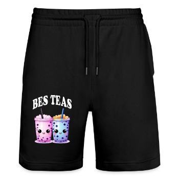 bes teas kawaii bubble tea, boba tea - Stanley/Stella Unisex Bio Joggingshorts Trainer  - Schwarz - Vorne - Nik (191cm) & Marisol (170cm)