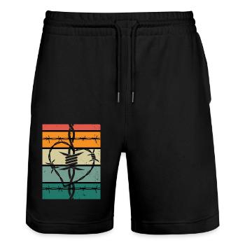 Stchelwire heart - Stanley/Stella Trainer Unisex Organic Jogging Shorts - black - Front - Nik (191cm) & Marisol (170cm)