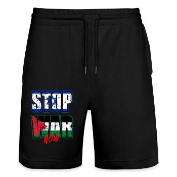 Stop War Now - Stanley/Stella Unisex Bio Joggingshorts Trainer  - Schwarz - Vorne - Nik (191cm) & Marisol (170cm)