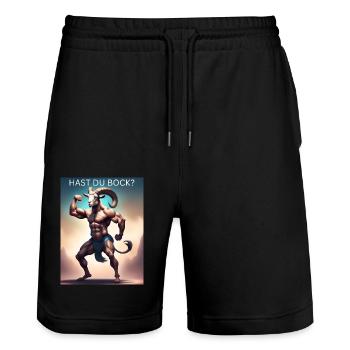 129583563 326704854 Hast du Bock - Stanley/Stella Unisex Bio Joggingshorts Trainer  - Schwarz - Vorne - Nik (191cm) & Marisol (170cm)