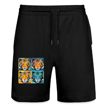 Tigre d’illusion d’optique : un op art et l’Art nouveau - Short de jogging bio TRAINER Stanley/Stella unisexe - noir - Devant - Nik (191cm) & Marisol (170cm)