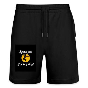Gamme de vêtement "J'peux pas, j'ai leg day!" - Short de jogging bio TRAINER Stanley/Stella unisexe - noir - Devant - Nik (191cm) & Marisol (170cm)