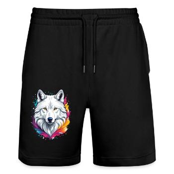 Arktischer Wolf - Stanley/Stella Unisex Bio Joggingshorts Trainer  - Schwarz - Vorne - Nik (191cm) & Marisol (170cm)