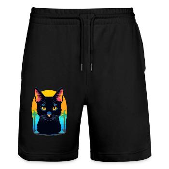 Bombay Katze - Stanley/Stella Unisex Bio Joggingshorts Trainer  - Schwarz - Vorne - Nik (191cm) & Marisol (170cm)