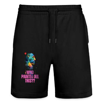 Artistic philosophic design Who painted all this? - Stanley/Stella Trainer Unisex Organic Jogging Shorts - black - Front - Nik (191cm) & Marisol (170cm)