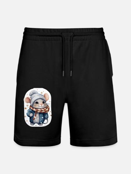 Cute Winter Mouse - Stanley/Stella Trainer Unisex Organic Jogging Shorts - black
